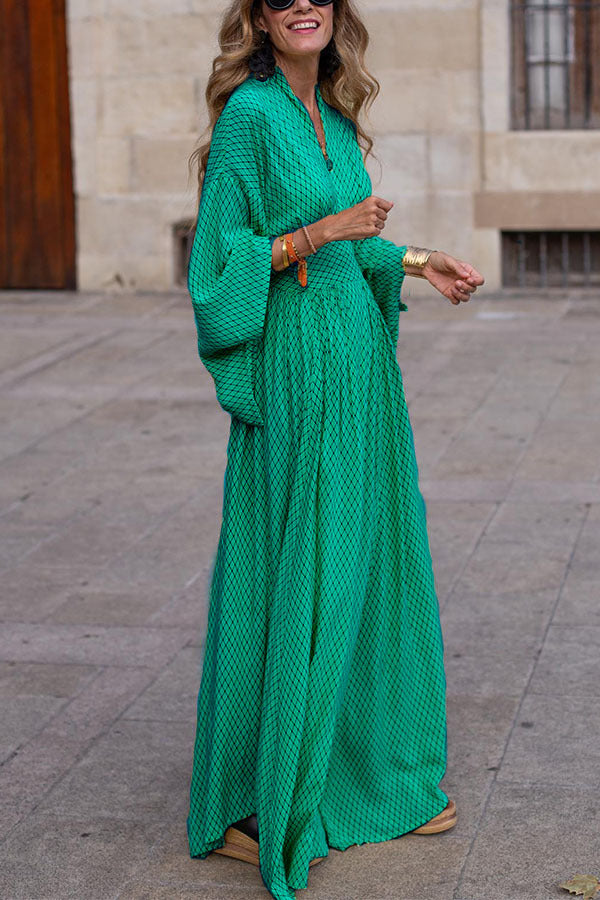 Robe longue à manches chauve-souris et col en V, mode ample, taille serrée, manches longues, vêtements pour femmes