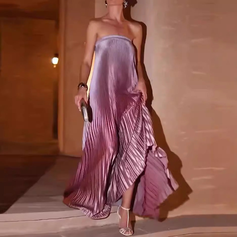 Vestido plisado de sirena con escote en forma de tubo sin mangas a la moda