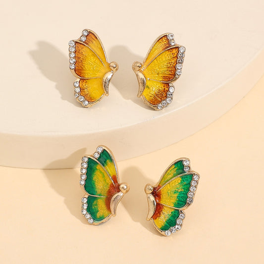 Aretes de mariposa de aleación de diamantes de imitación de 2 piezas