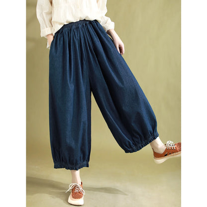 Pantalon sarouel ample en coton de couleur unie simple, grand jean