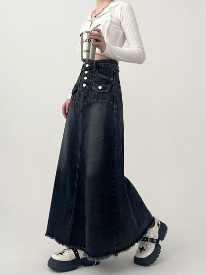 Fashionable Retro A- Line Denim Skirt For Women