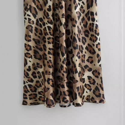 Silk Satin Leopard Print Skirt