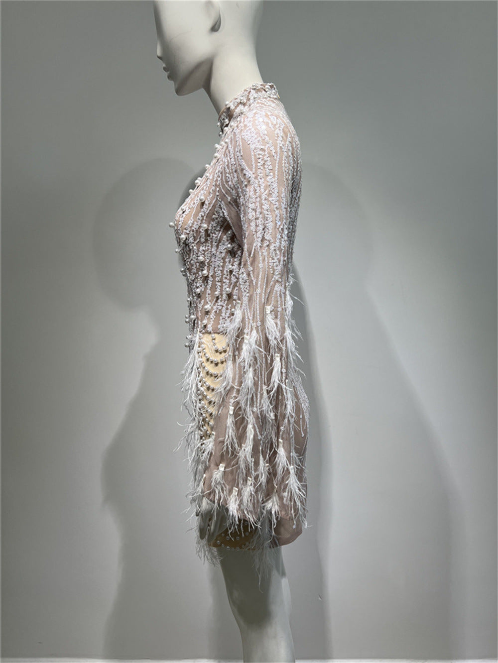 Sequin Feather Heavy Industry Foam Beads Dress