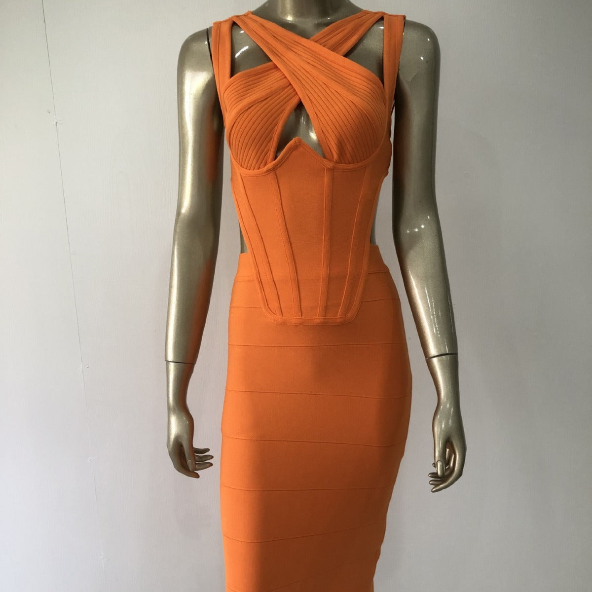 Female Bandage Hollow Out Cinched Waist Slim-fit Dress