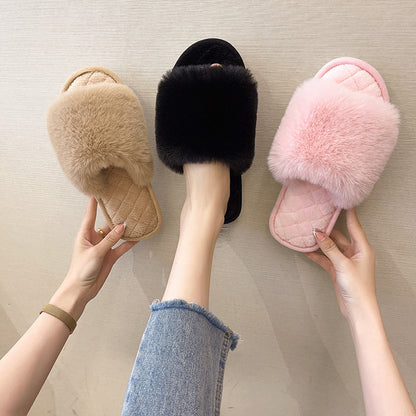 Pantuflas de algodón a la moda para influencer en línea, planas y cálidas para el hogar para mujer