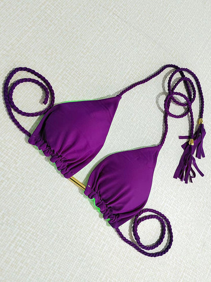 Conjunto de bikini de dos piezas con cuello halter en contraste