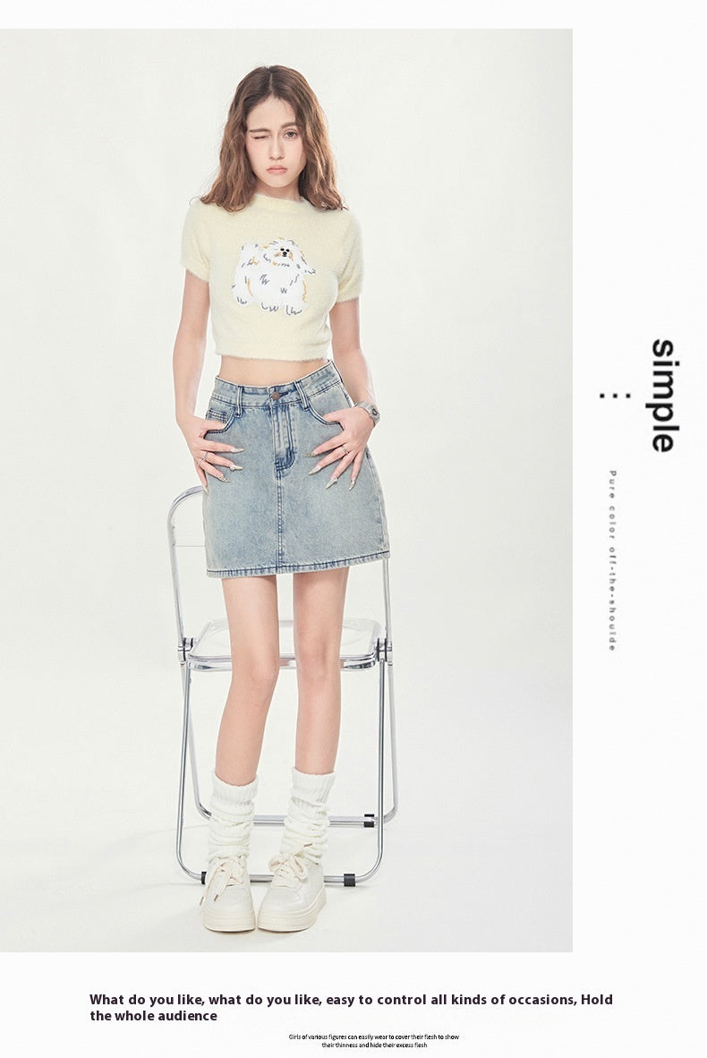 Summer High Waist New Three Breasted Denim Skirt Women