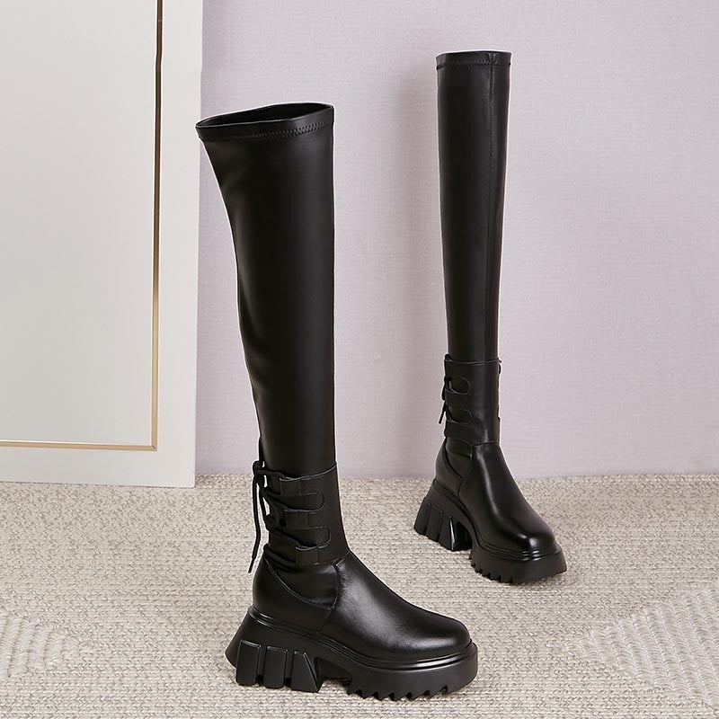 Bottes extensibles à semelles épaisses au-dessus du genou pour femmes