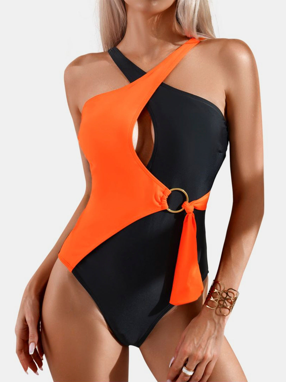 Cutout Contrast Sleeveless One-Piece Swimwear