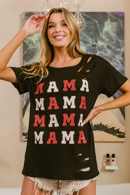 BiBi MAMA T-shirt à manches courtes en détresse graphique