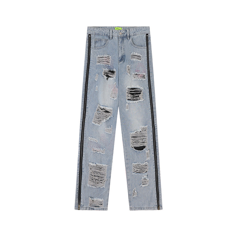 American Street Retro Tattered Jeans Washed Jeans