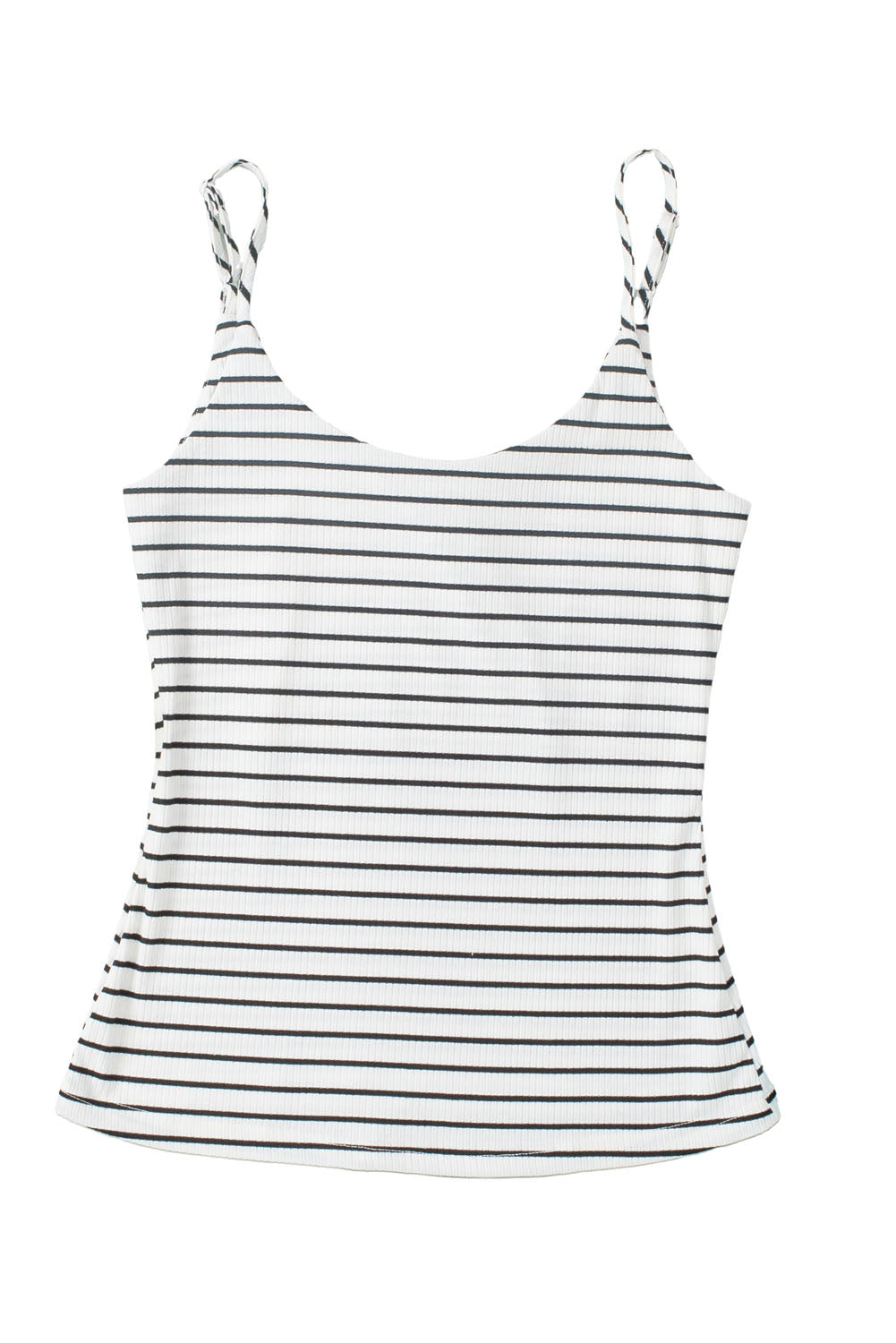 White Stripe Adjustable Straps Ribbed Knit Cami Top