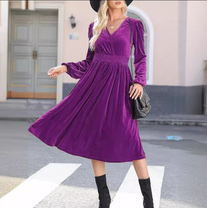 Robe à manches longues de couleur unie pour femme