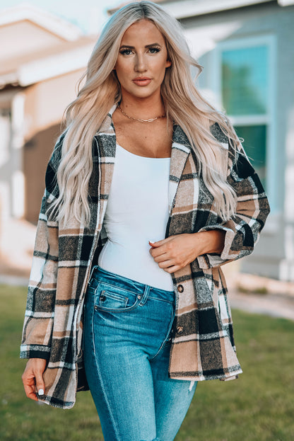 Rose Plaid Print Buttoned Shirt Jacket