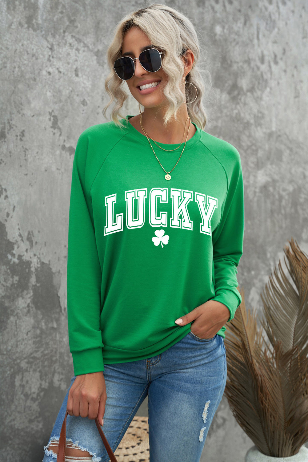 Sudadera verde con estampado de trébol de la suerte de San Patricio y manga raglán