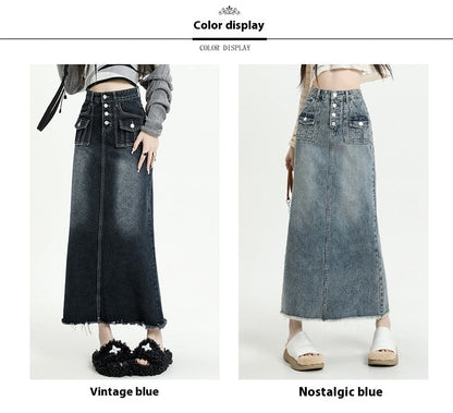 Women's Fur Edge Retro Denim Skirt