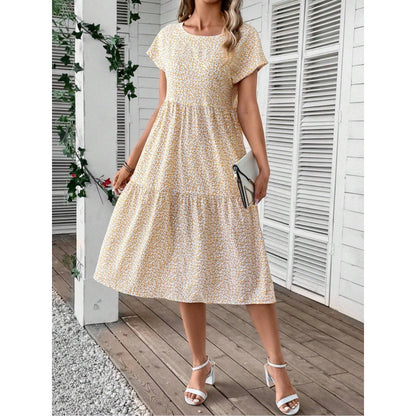 European And American Ladies Little Yellow Flower Dress