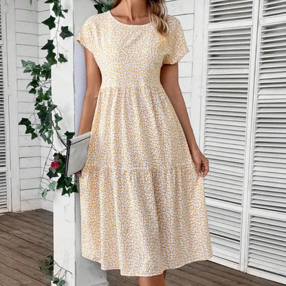 European And American Ladies Little Yellow Flower Dress