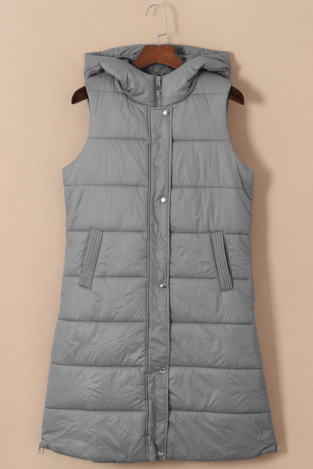 Manteau gilet matelassé long à capuche noir