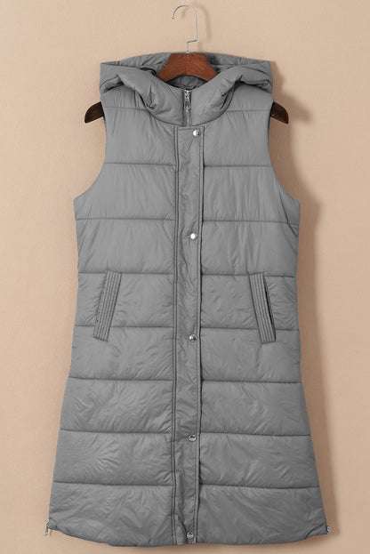 Manteau gilet matelassé long à capuche noir