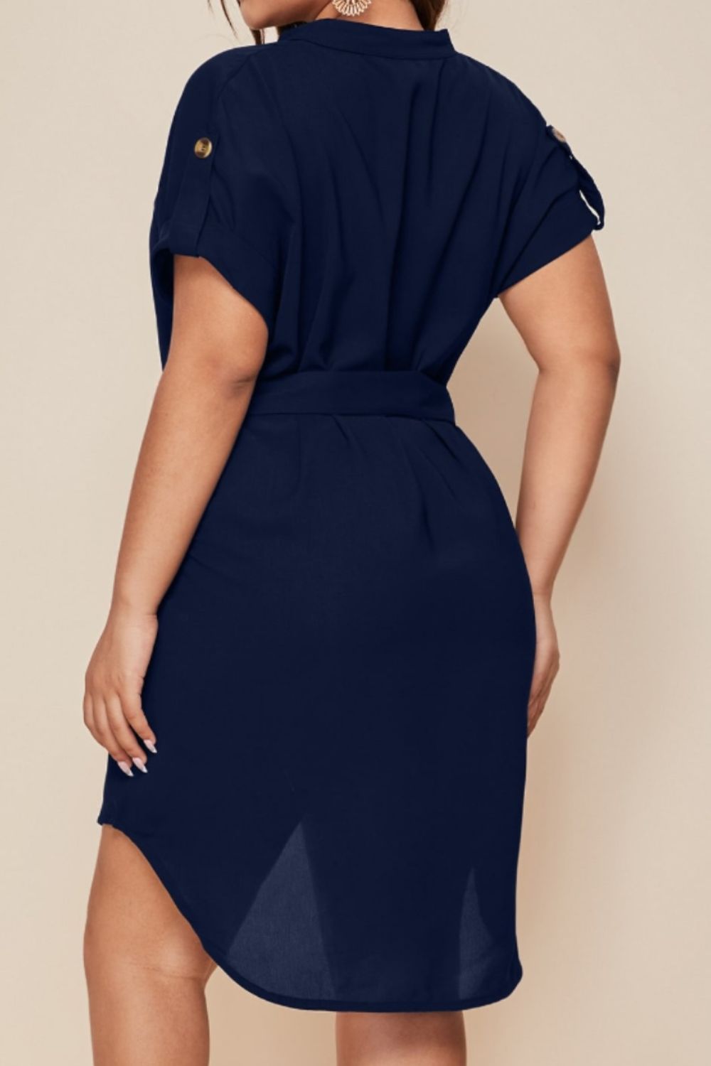 Plus Size Notched Tie Waist Mini Dress