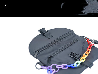 Bolso negro pequeño de viento funcional Diseño creativo Tendencia del arco iris de seis colores