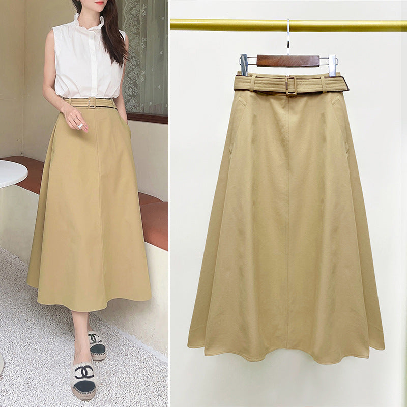 Women's Mid-length Skirt High Waist Tight Waist A- Line Large Hem Umbrella Skirt