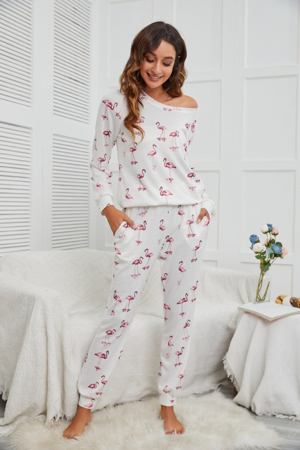 Conjunto de salón con pantalón y top de manga larga Flamingo