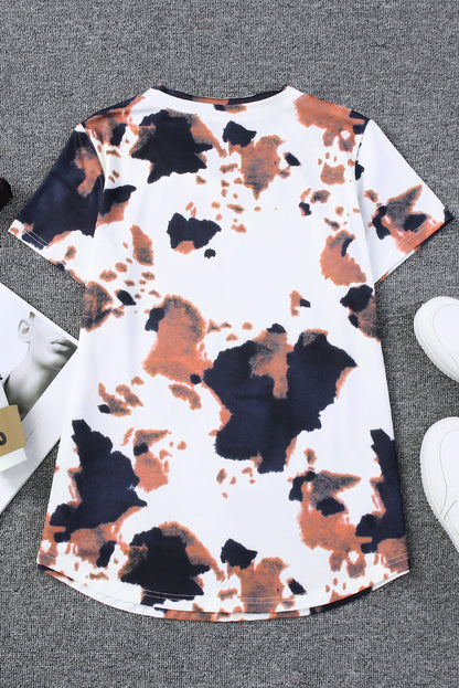 T-shirt blanc à manches courtes et col en V imprimé à motif de vache