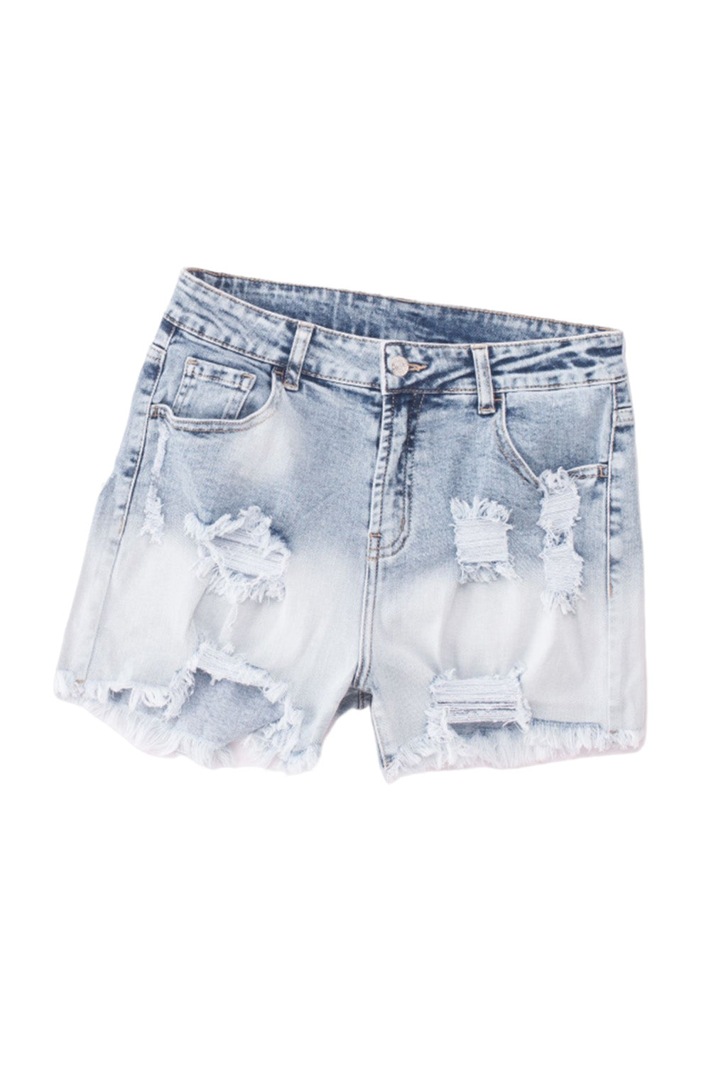 Short en denim vieilli délavé bleu ciel