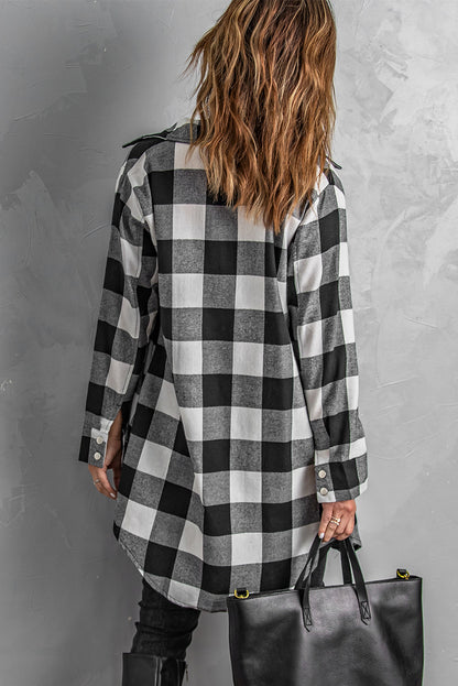 Green Turn-down Collar Plaid Shirt Coat