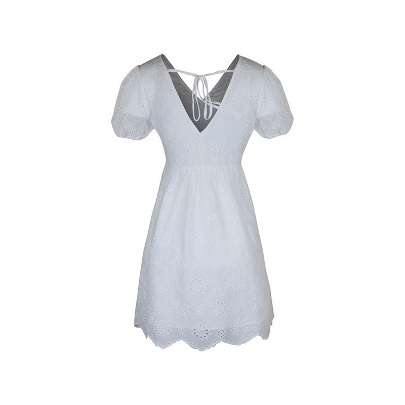 Women's Summer Wear V-free Neck Puff Sleeve Dress