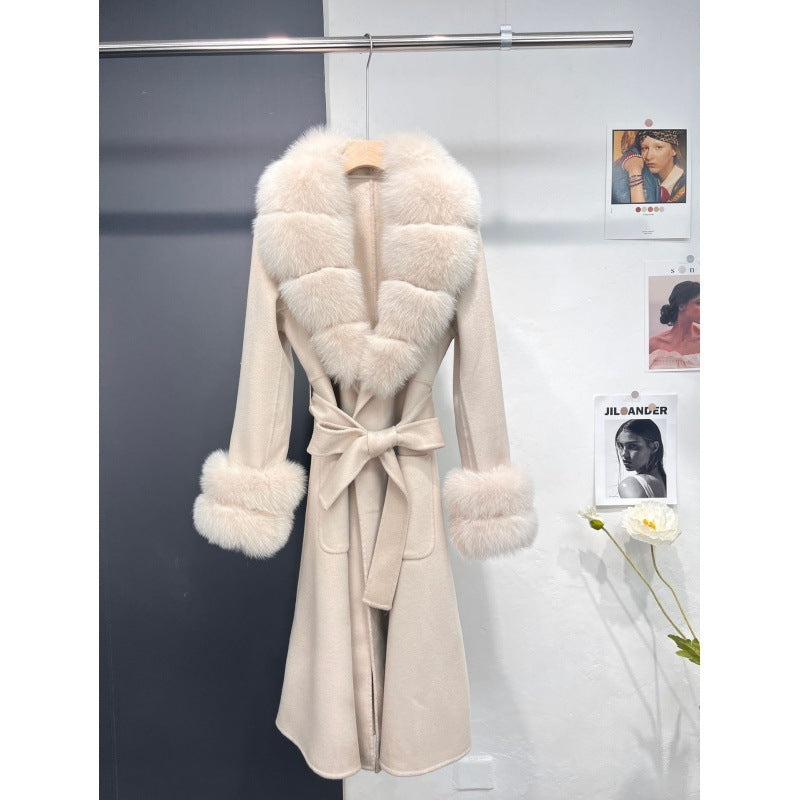 Women's Fur Collar Reversible Woolen Coat Long