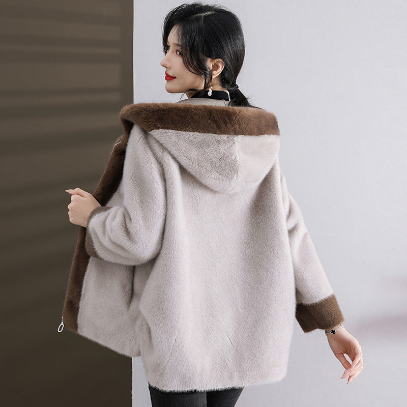 Mom Winter Mink Fur Hooded Coat