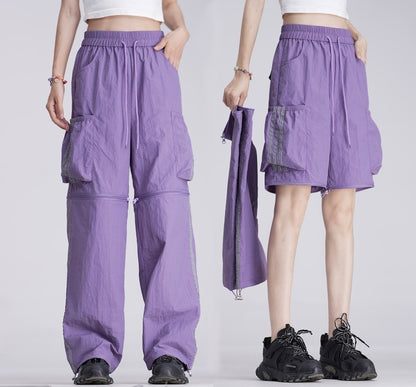 Casual Detachable Shorts Reflective Wide-leg Pants