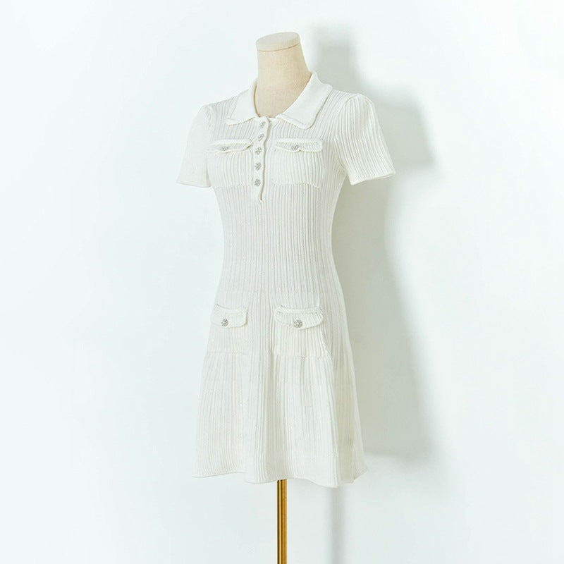 Women's Spring And Summer Lapel Short Sleeve Knitted Dress