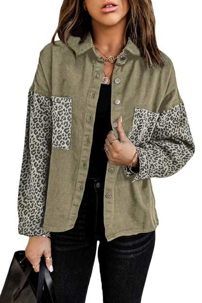 Black Contrast Leopard Denim Jacket