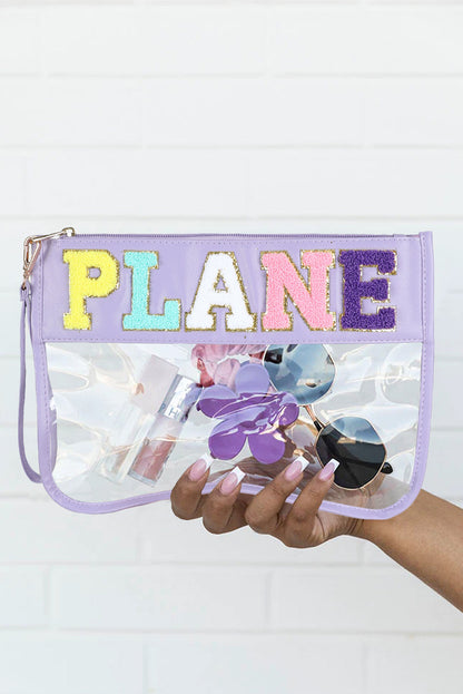 Pink PLANE Zipped Transparent Pouch