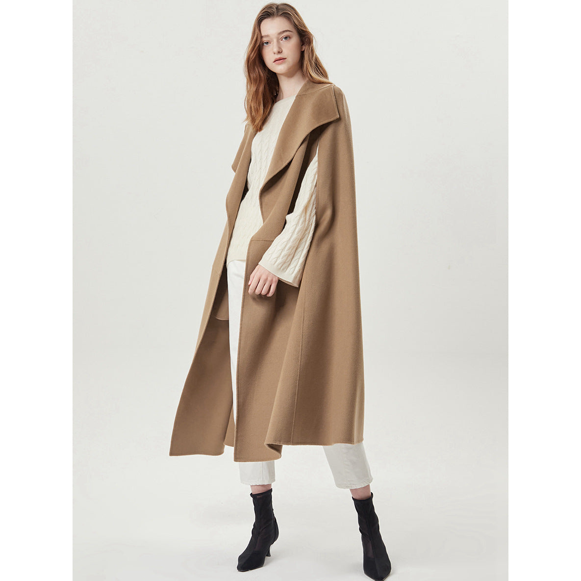 Women's Fashion Casual Loose Long Double-sided Wool Overcoat Coat