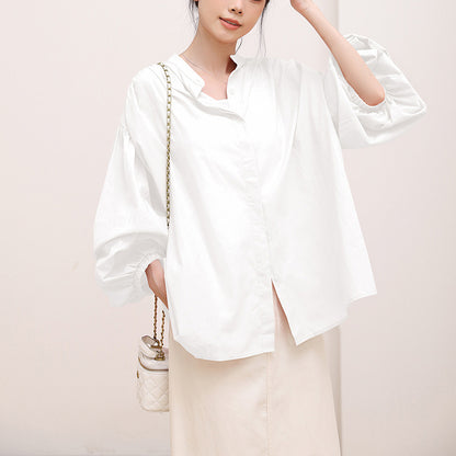 Women's Sweet Leisure Style Pure Cotton Solid Color Shirt