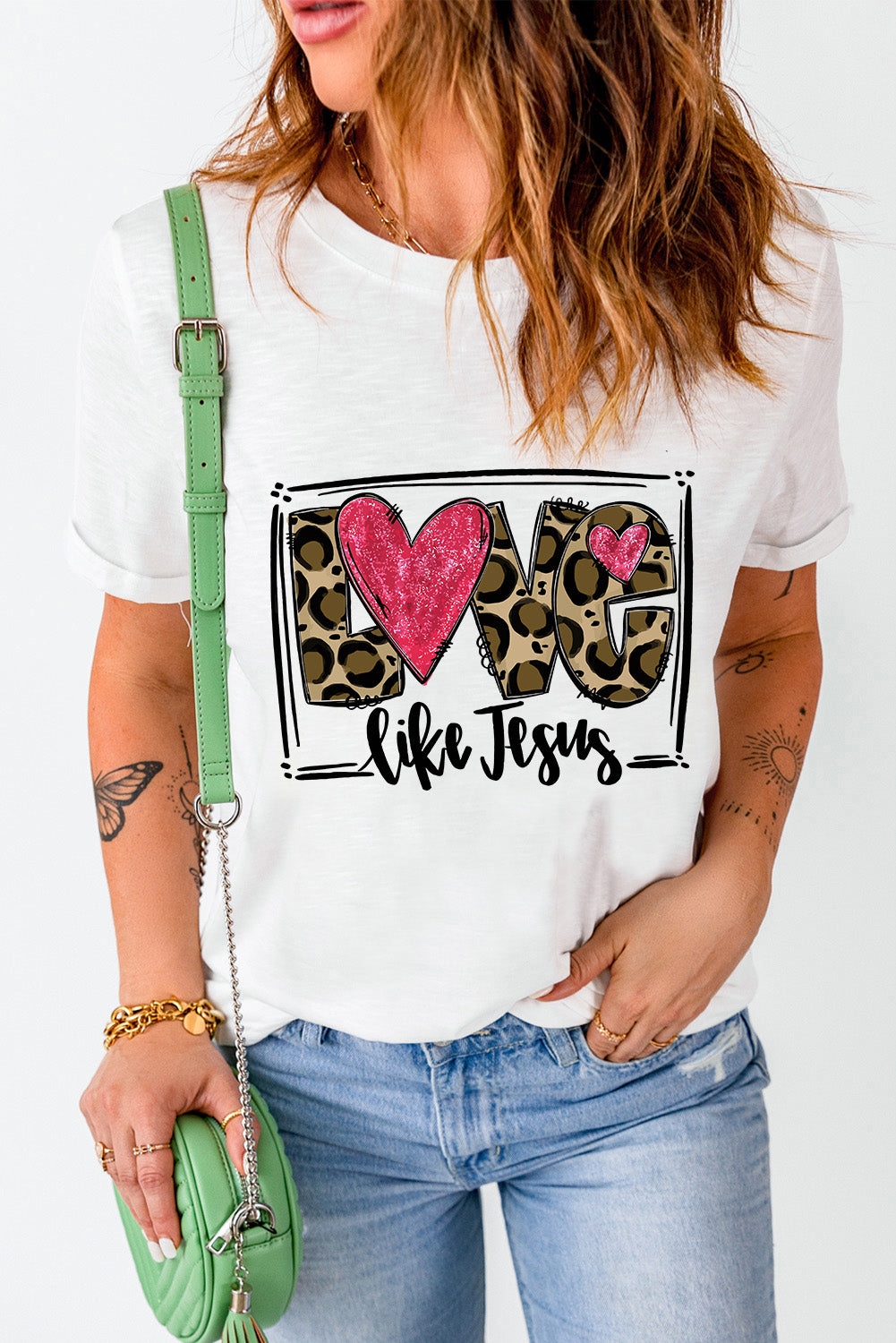 White LOVE Like Jesus Graphic Crew Neck Graphic Tee