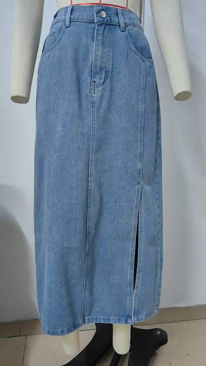 Women's Summer Washed Denim Elastic Waist Denim Skirt