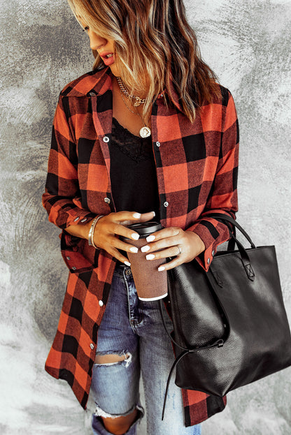 Green Turn-down Collar Plaid Shirt Coat