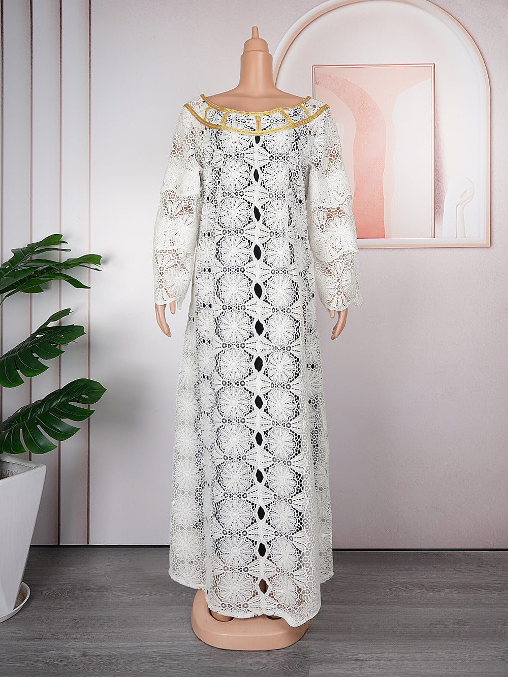 Women's Crocheted Hollow-out Plus Size Robe African Dress