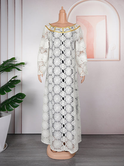 Women's Crocheted Hollow-out Plus Size Robe African Dress