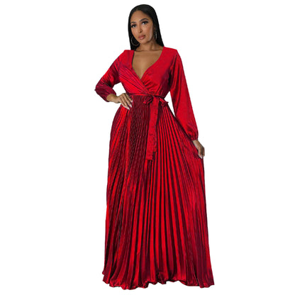 Women's Fashion Lantern Sleeve Pleated Dress