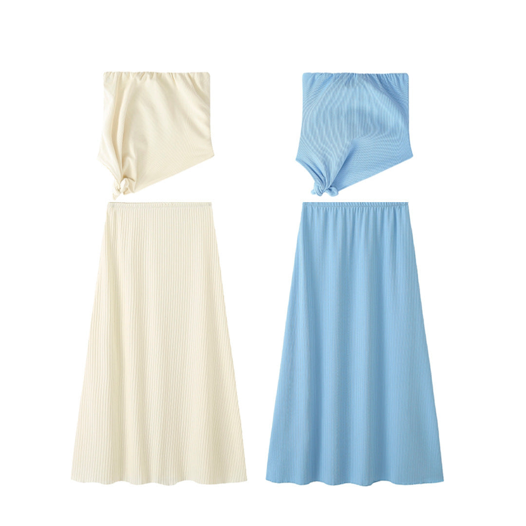 Women's Tube Top Bevel Pleated Skirt