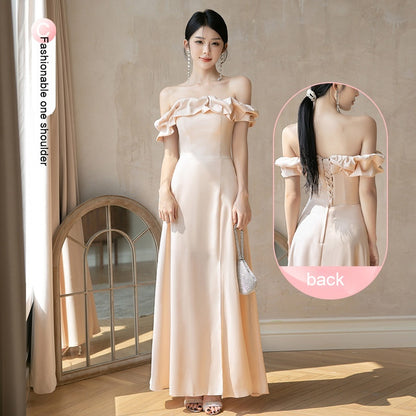 Champagne Satin Bridesmaid Dress For Women