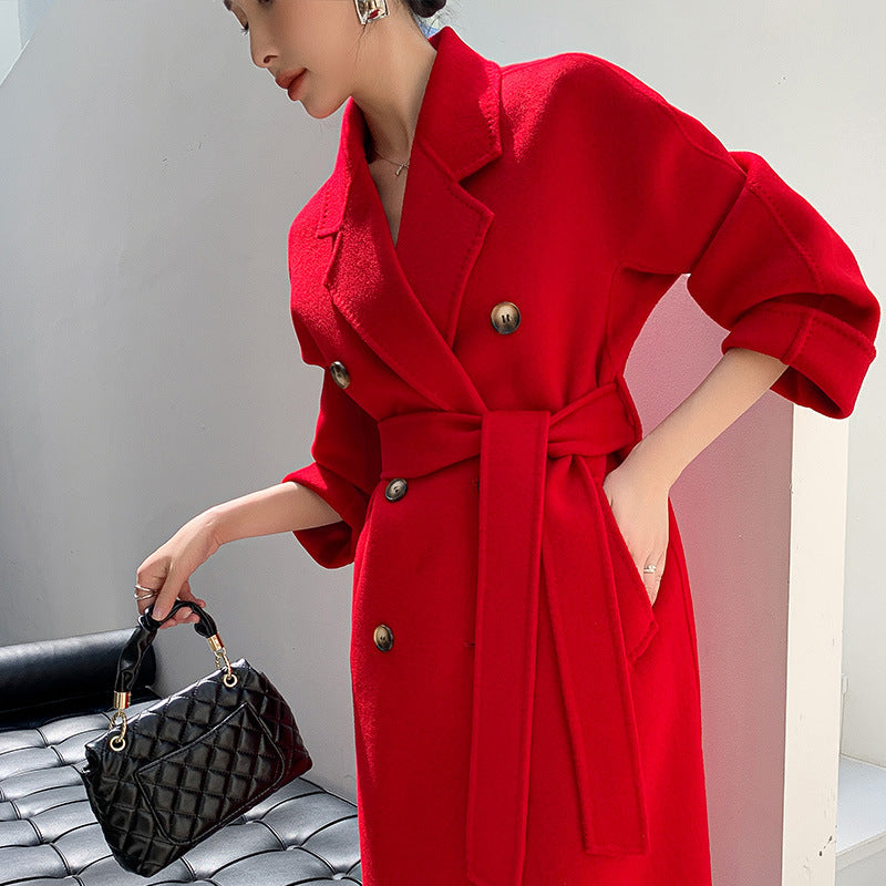 Women's Fashionable And Versatile Wool Suit Collar Reversible Tweed Coat