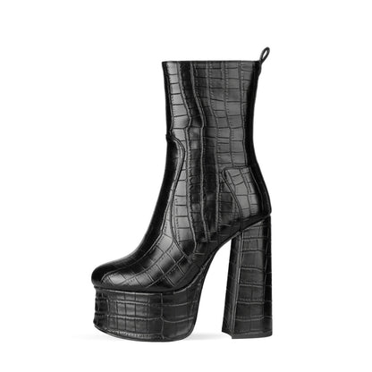 Stone Pattern High-Heeled Metal Texture Fashion Boots